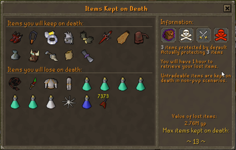 Items Kept on Death interface demonstration