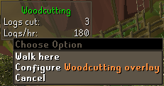 The woodcutting overlay with an overlay-specific menu option